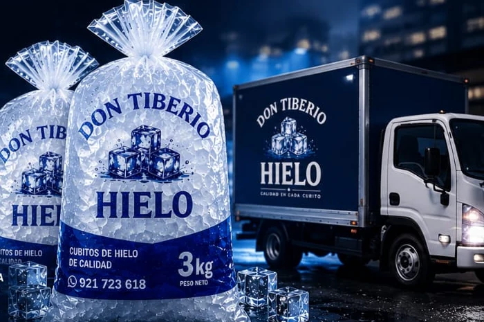 Vehículo de reparto con identidad visual de Don Tiberio Hielo