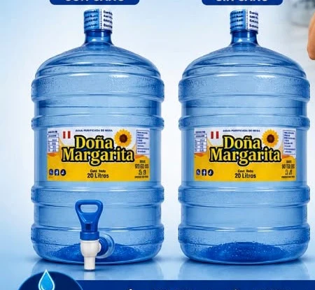 Bidones de agua Doña Margarita en sus presentaciones con y sin caño